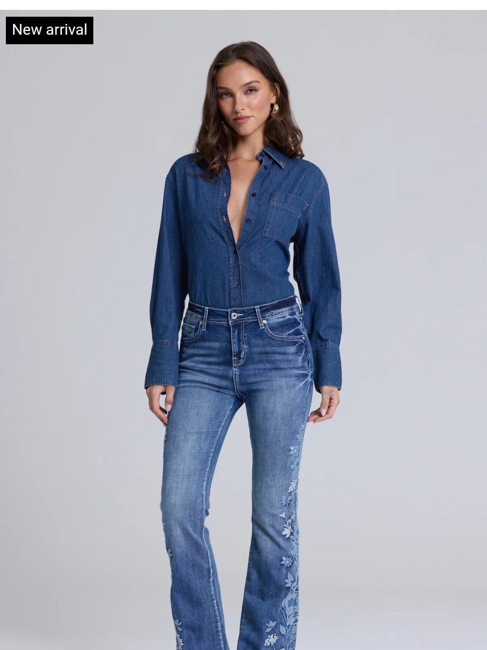 Grace in LA Floral Colorful Embroidered Flare Jeans Floral Embroidered Flare